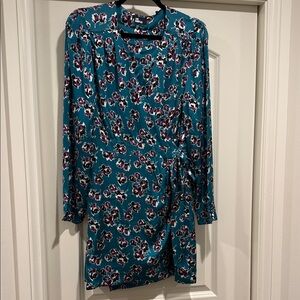 The Kooples Teal Rock Roses Long Sleeve Dress